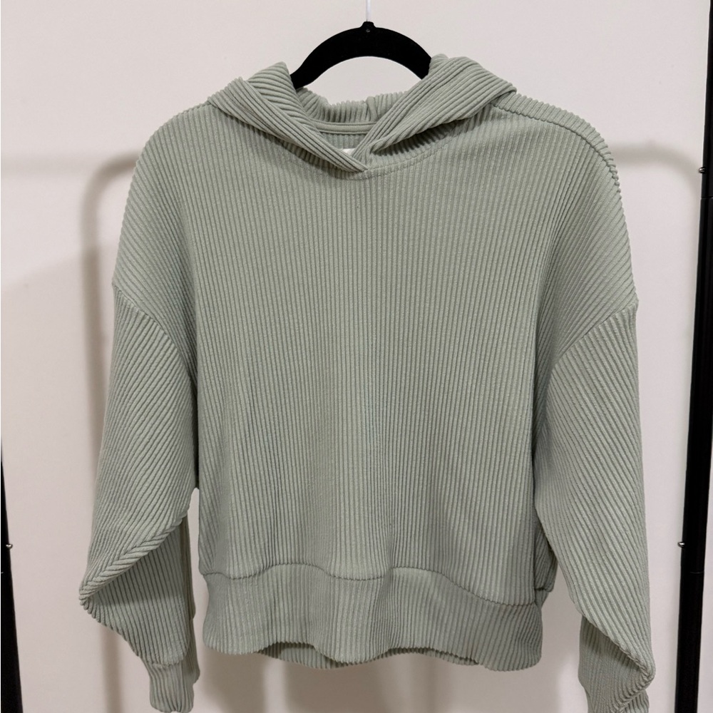 Abercrombie & Fitch Ribbed Knit Hoodie in Soft Green